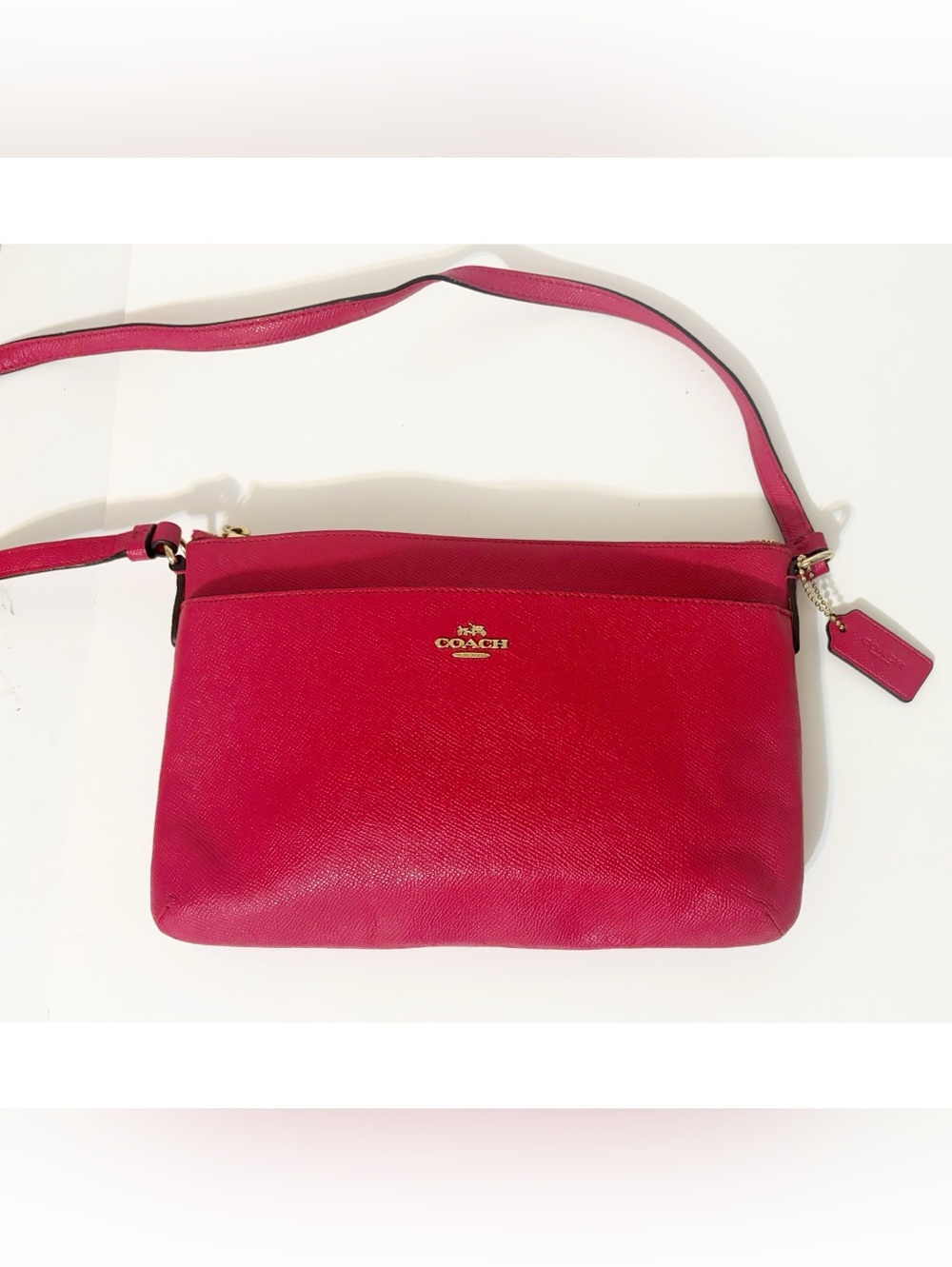 Coach Crossbody Purse Bag w/Pop-Up Pouch, Raspberry Purse, Tan/Brown Pouch - Picture 3 of 13